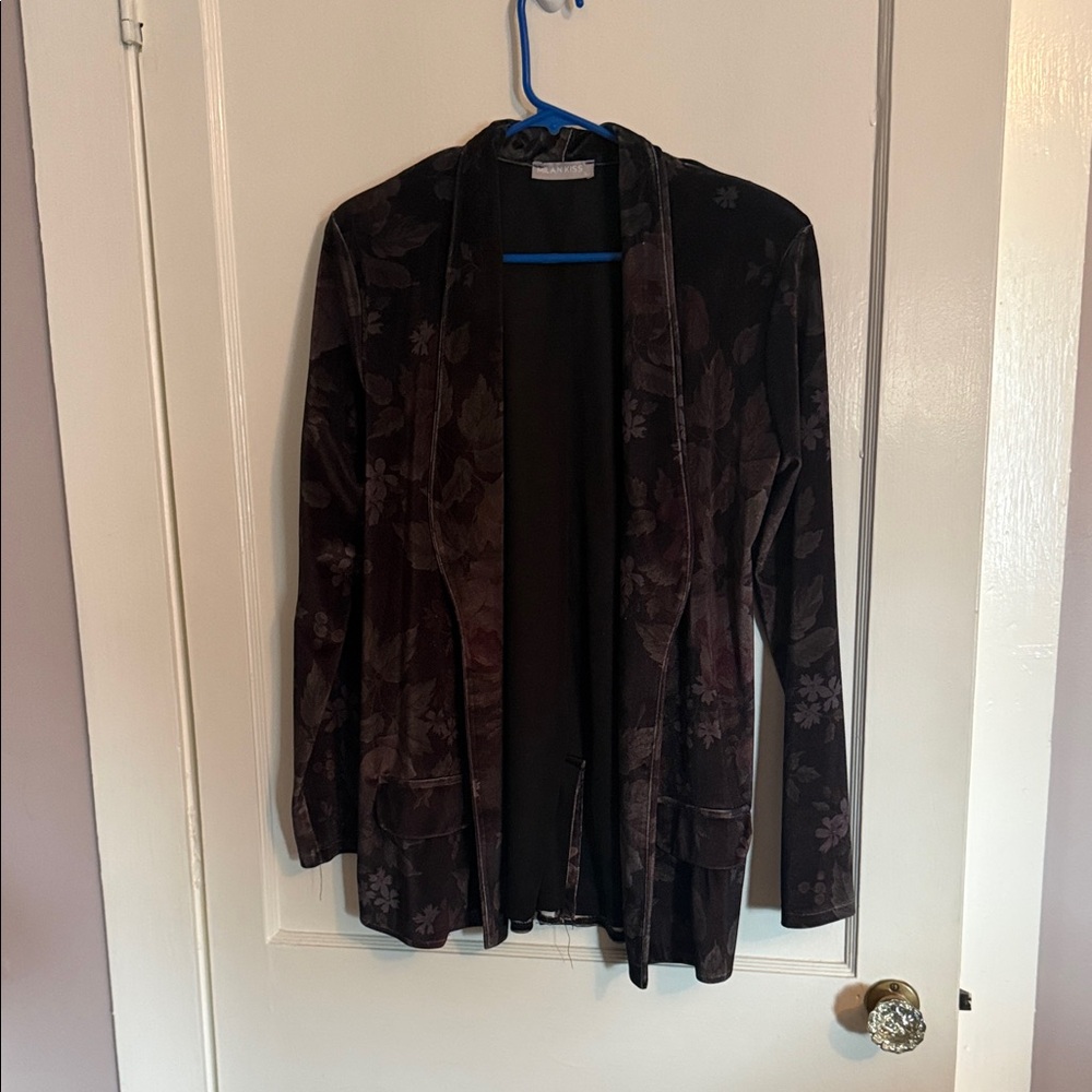 Floral Black Open Front Blazer